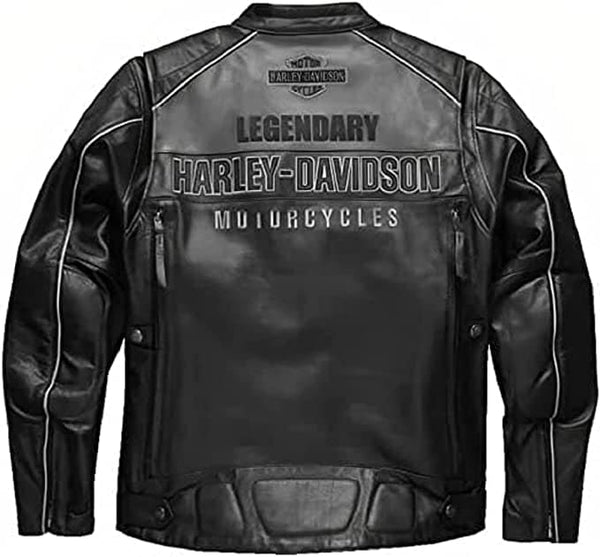Men's Harley Davidson Motorcycle Votary Black Colorblock Cowhide Real Leather Jacket