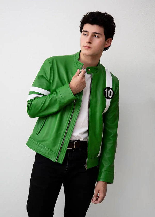 Ben 10 Green Leather Jacket for Men | Alien Cosplay Outerwear Inspired by Ben Tennyson
