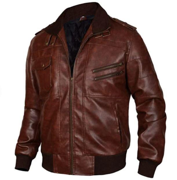 Removable Hood, multi pocket slim fit brown bomber jacket for men