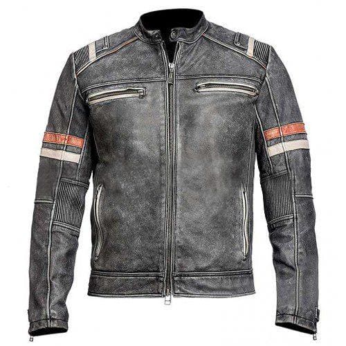 Retro 2 Motorcycle Distressed Black Real Leather Jacket