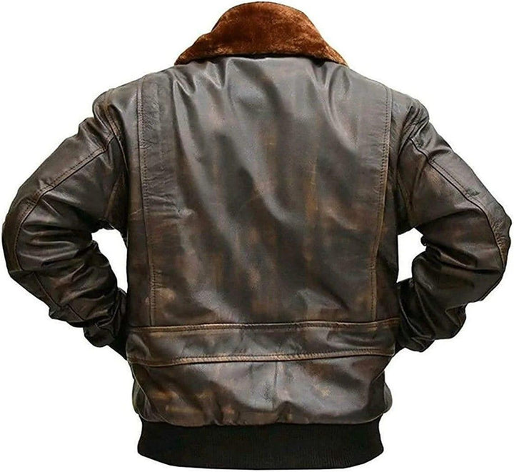 Men's Cockpit Pilot WWII Military Bomber G1 Distressed Brown Bomber Leather Jacket - RAF Aviator Bomber Jacket for Men - MNCLeather