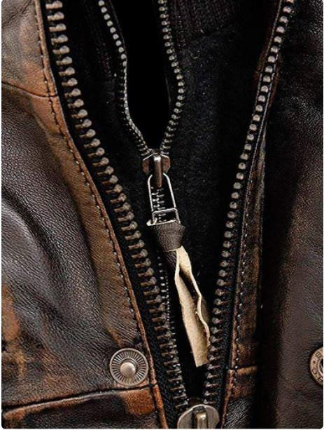 Mens Distressed Motorcycle Real Leather Jacket - Double Pocket Handmade Brown Leather Jacket For Men - MNCLeather