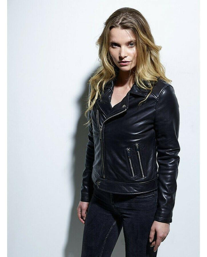 Premium Quality Casual Sports Black Leather Coat for Women - MNCLeather