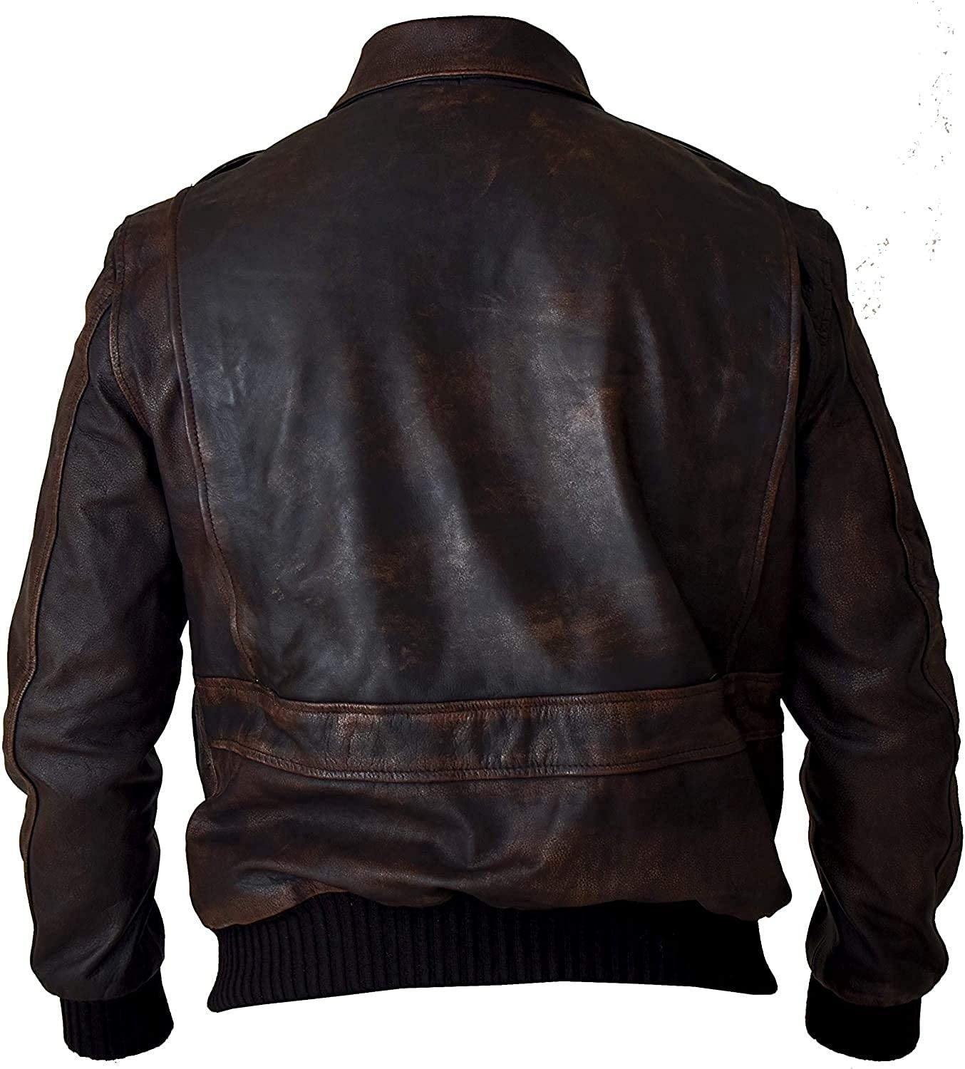 WWII Cockpit Pilot RAF Aviator A2 Indiana Distressed Brown Bomber Lambskin Genuine Leather Jacket for Men in Brown Cocoa Effects - MNCLeather